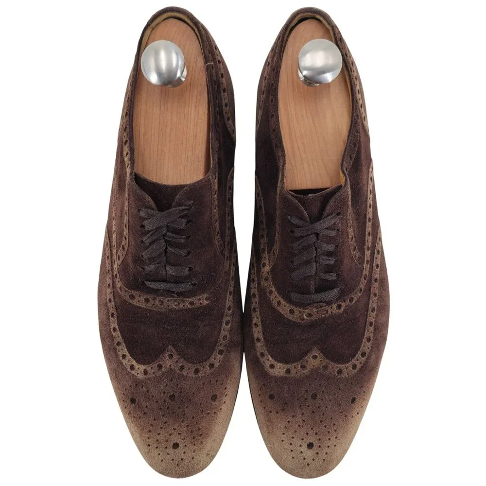 Gucci Italy Men size 7.5E Brown Suede Wingtip Derby Oxfords Designer Dress Shoes
